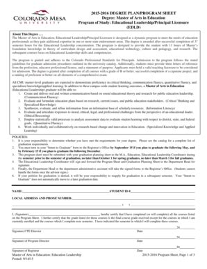 Fillable Online Coloradomesa 2015 2016 DEGREE PLANPROGRAM SHEET Degree