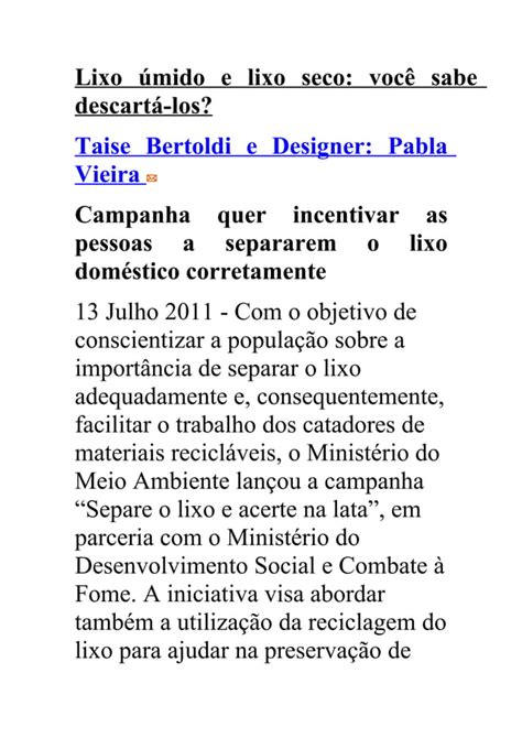 Lixo úmido E Lixo Seco Pdf