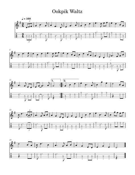 Ookpik Waltz W Mandolin Tab Sheet Music For Guitar Solo