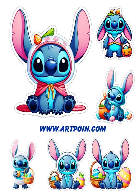 Feliz páscoa Stitch vestido de coelhinho adesivos fofinhos contorno