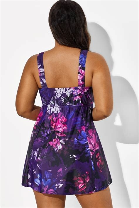 Multicolored Lotus Tie Front V Neck Swimdress Meet Curve Meet Curve