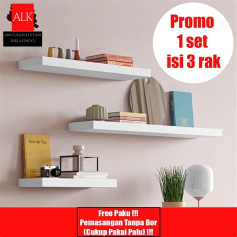 Jual 1 Set Isi 3 Rak PROMO RAK TANPA BOR Rak Ambalan Dinding Gantung