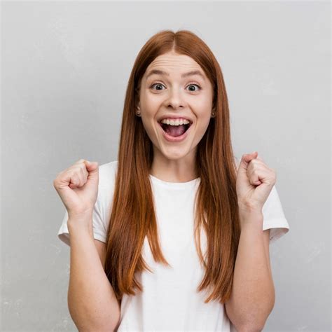 Free Photo Front View Of Excited Woman