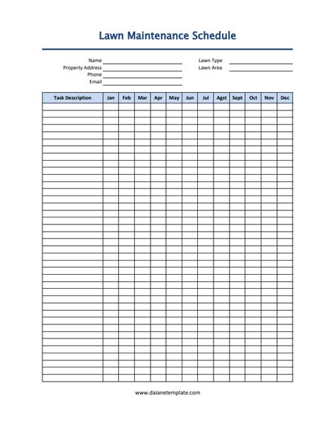 Printable Lawn Maintenance Schedule Template