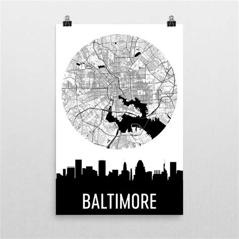 Baltimore Skyline Silhouette Art Prints – Modern Map Art