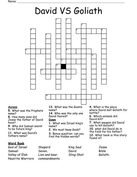 David And Goliath Crossword Wordmint