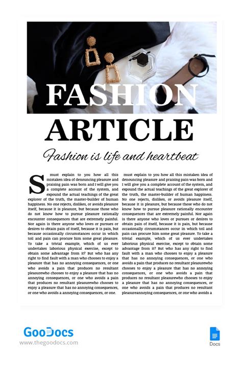 Free Fashion Article Template In Google Docs