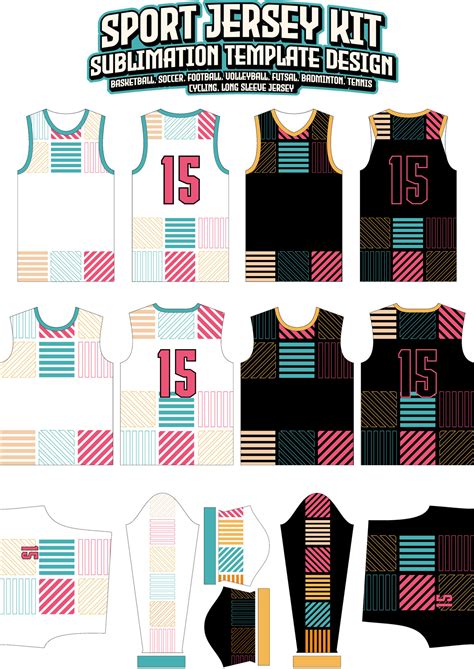 Seamless Colorful Lines Jersey Design Sportswear Layout Template ...