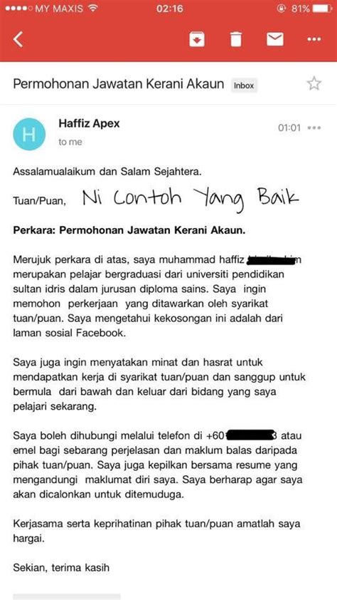 Contoh Cover Letter Bahasa Melayu Melalui Email Contoh Cover Letter