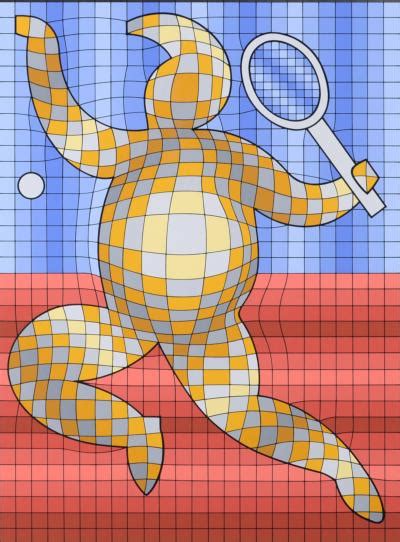 Victor VASARELY Joueur de tennis 1987 Sérigraphie originale