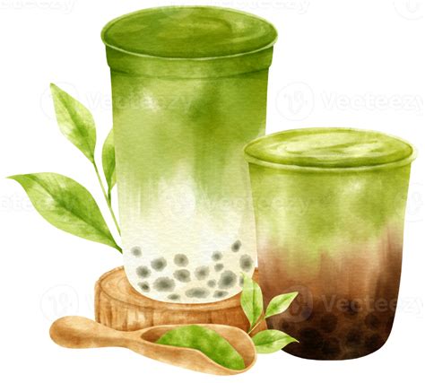 té de leche matcha latte con composición de burbujas acuarela 9661584 PNG