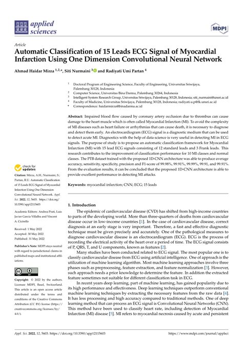 Pdf Automatic Classification Of 15 Leads Ecg Signal Of Myocardial