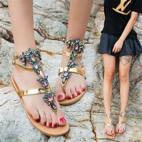 2020 Vintage Boho Sandals Women Leather Beading Flat Sandals Women