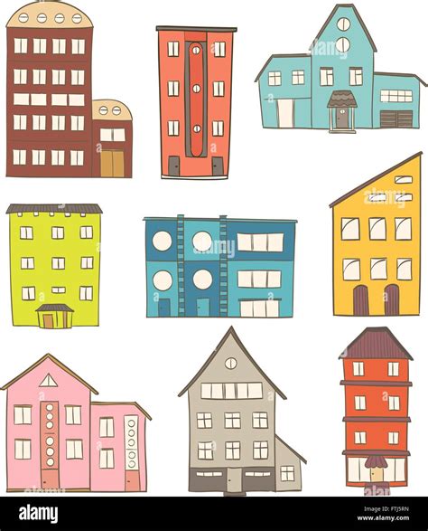 Conjunto De Casas De Dibujos Animados El Dibujo Vectorial De Retro Y