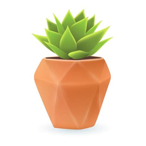 Planta suculenta verde na ilustração bege do vaso 3d Vetor Premium