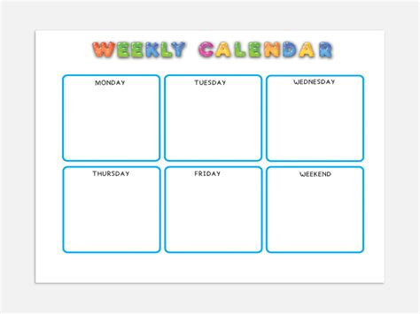 Kids Weekly Calendar Cute Colorful Printable Childrens Etsy Uk