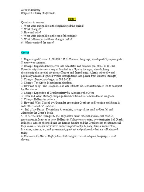 Ap World History Ccot Or Comparison Essay Chapters 4 7 Study Guide