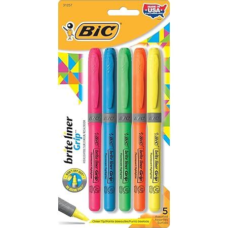 Bic Brite Liner Grip Highlighter Chisel Tip Assorted Colors Count