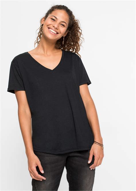 T Shirt Tendance Manches Courtes Et Col En V Noir