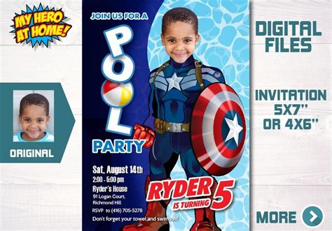 Captain America Pool party template with photo. Capt America Pool party ...