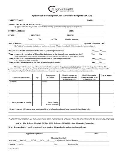 Application For Hospital Care Assurance Bellevue Hospital