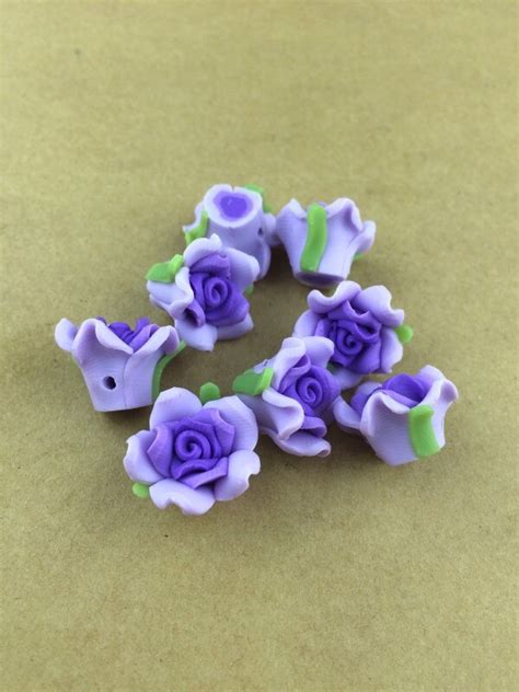 Pcs Lot Purple Polymer Fimo Clay Flower With Leaf Spacer Beads