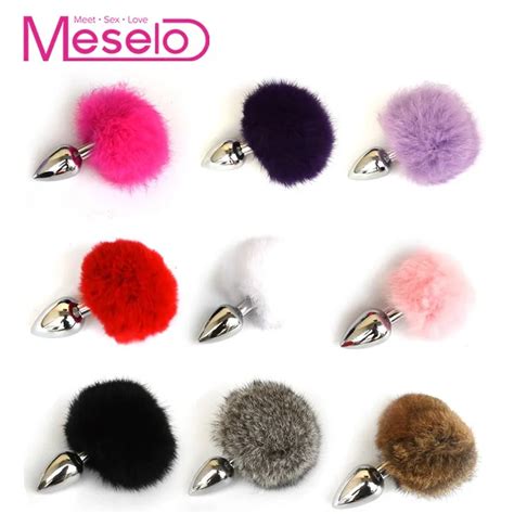 Aliexpress Buy Meselo Anal Plug Mental Plush Ball Rabbit Tail Stainless Steel Prostate