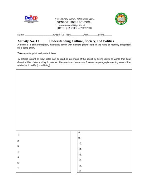 11Understanding Culture Society Politics ACTIVITY SHEETS PDF