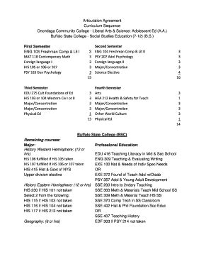 Fillable Online Admissions Buffalostate Curriculum Sequence Fax Email