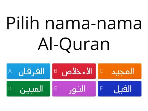 Nama Lain Bagi Al Quran Quiz