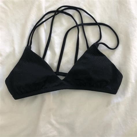 Black Strappy Bikini Top Has Small Stone Design Depop