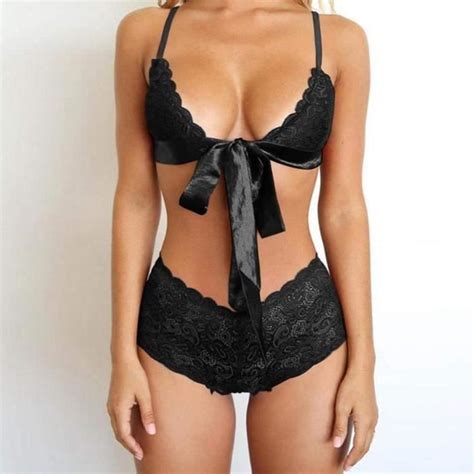 Femmes Sexy Culotte En Dentelle Slip Sous Vêtements Lingerie Élastique Mariée Bowknot Black Noir
