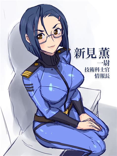 Safebooru 1girl Ahoge Black Hair Bob Cut Bodysuit Brown Eyes Epaulettes Glasses Hair Ornament