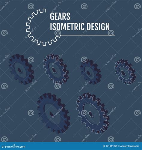 Isometric Ste Of Gears And Cogs Isolated On White Eight Gear Sign Icon