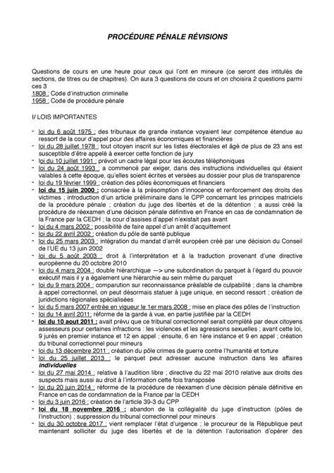 Fiche de rvisions procdure pnale PROCÉDURE PÉNALE RÉVISIONS