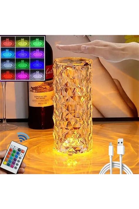 Canderel Kumandalı Kristal Masa Lambası Rgb Gece Lambası 16 Renk Ve 4