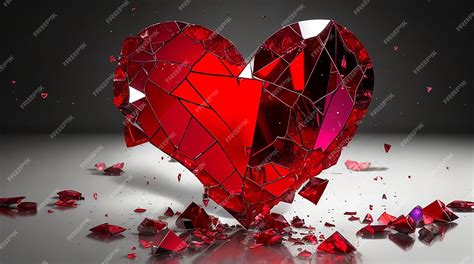 Premium Ai Image Broken Heart Shattered Glass Broken Pieces Mirrored Colorful Red Generated By Ai