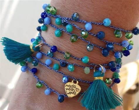 Bracciale O Collana Multifilo Fatto A Uncinetto Con Cristalli Charms