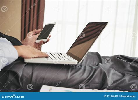 Businessman Using Gadgets In Work Stock Photo Image Of Business