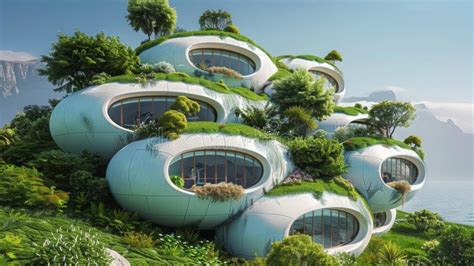 Futuristic Eco-Friendly Pod Homes Amidst Lush Greenery Stock Photo ...