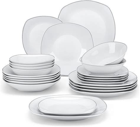 Malacasa Dinner Sets Piece Siliver Rim Porcelain Plates And Bowls