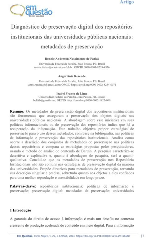 Diagnóstico de PreservaçãoDgital dos repositórios institucionais das