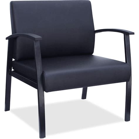 Lorell Big And Tall Black Leather Guest Reception Waiting Room Chair