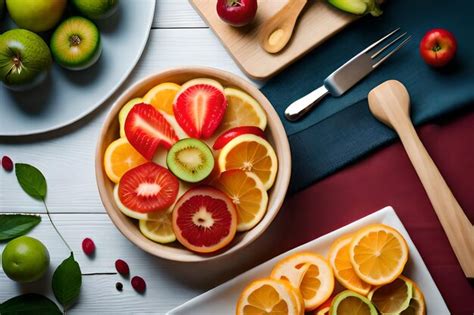 Premium Ai Image A Bowl Of Sliced Kiwis And Sliced Oranges