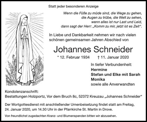 Traueranzeigen Von Johannes Schneider Aachen Gedenkt