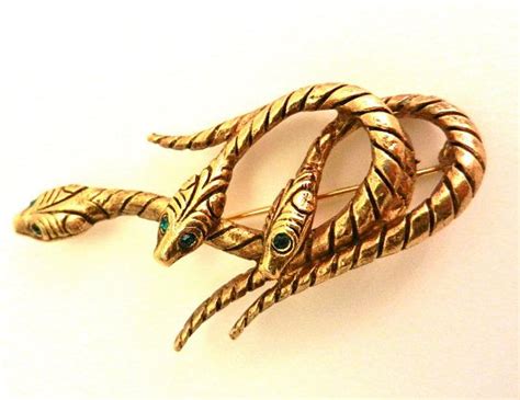 Egyptian Revival Style Brooch 3 Intertwined Snakes With Green Etsy