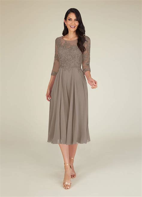 Azazie Marge Taupe A Line Scoop Lace Chiffon Dress Azazie