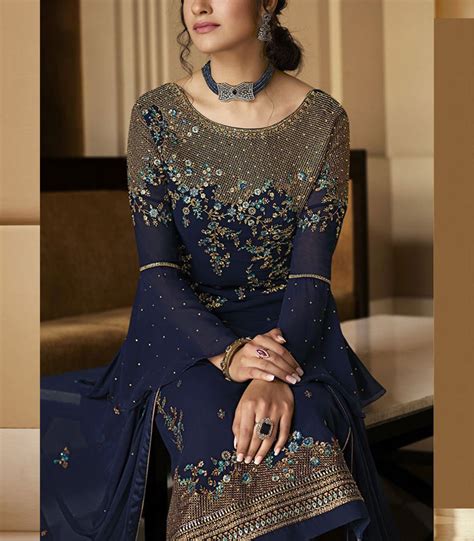 Navy Blue Georgette Pakistani Salwar Kameez Zakarto