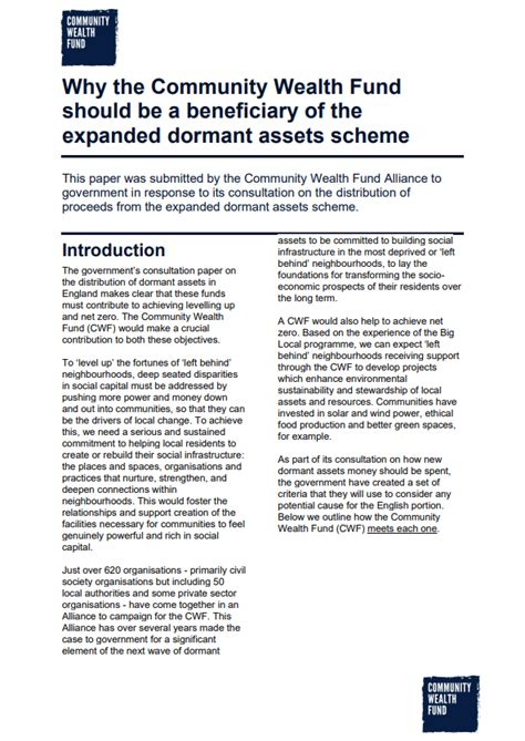 Cwfa Dormant Assets Response Community Wealth Fund