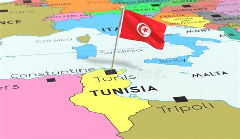 Tunisia Tunis National Flag Pinned On Political Map Stock